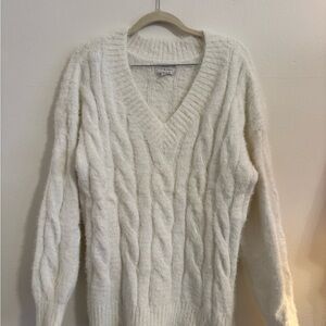 Lucky Brand Cream V-Neck Cable Knit Sweater